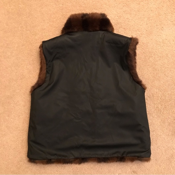 Womens Reversible Faux Mink Fur Vest Size Large Luxury Brown Black Outerwear - Picture 7 of 10